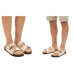 klassische Pantoletten Herren Sommer-Latschen mit Schnallen 956650 Beige