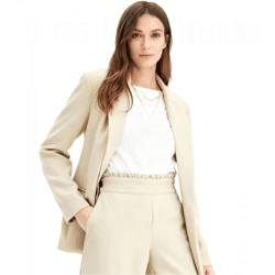 klassischer Blazer für Damen in Leinenoptik mit gestreiftem Futter Loose Fit 965058 Beige
