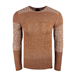 Klassischer Herren Strick-Pullover mit Zopfmuster Slim Fit Rundhals-Sweater im Strukturstrick Design 13265 Camel