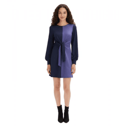 Klassisches Damen Kleid mit Gürtel Langarm-Kleid Freizeit-Kleid 939928 Blau