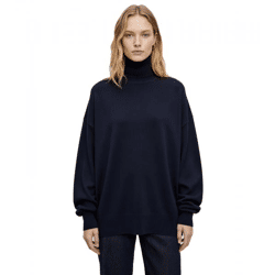 komfortabler Damen Feinstrick-Pullover mit breitem Turtleneck 933142 Dunkelblau