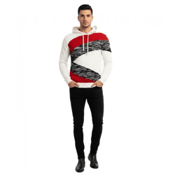 Kontrastfarbiger Herren Kapuzen-Pullover im Colorblock Design Sweater Slim Fit Hoodie 13245 Schwarz/Weiß/Rot