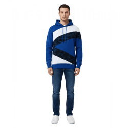 Kontrastfarbiger Herren Kapuzen-Pullover im Colorblock Design Sweater Slim Fit Hoodie 13245 Blau/Weiß/Schwarz