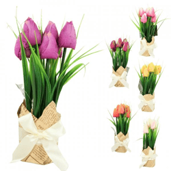 Künstliche Blumen Tulpen im Geschenkkarton 23 cm 6 Stück sortiert
