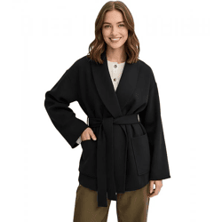 Short-cut women's jacket, elegant transitional jacket with a wool-like look, 954641, Black