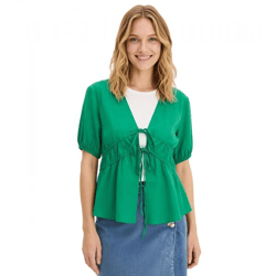 lässige Damen Bluse mit weiten Ärmeln und Bindeband Sommer-Shirt 917998 Grün