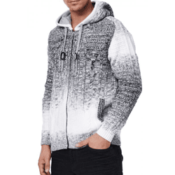 Lässige Herren Strick-Jacke mit Kapuze und Farbverlauf strukturierter Hoodie Cardigan 13390 Weiß