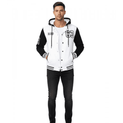 Lässige Sweat-Jacke für Herren im College-Style Kapuzen-Pullover Sweater 6876-1 Modell-1 Weiß/Schwarz