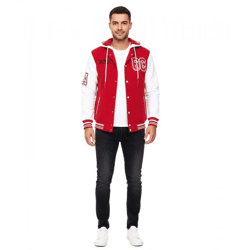 Casual Men's College-Style Hooded Sweatshirt 6876-1 Red/White