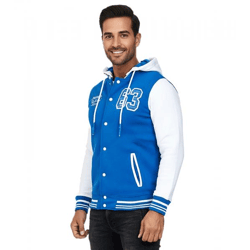 Casual Men's College-Style Hooded Sweatshirt 6876-1 Royal Blue/White