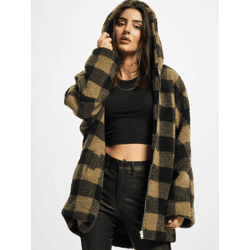 lässige URBAN CLASSICS Damen Jacke große Kapuze Reißverschluss 300 g/m² Beige/Schwarz
