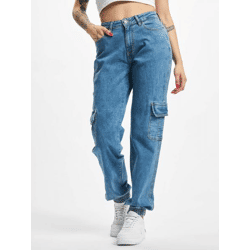 lässige Urban Classics Damen Jeans Stretch Reißverschluss Taschen Blau