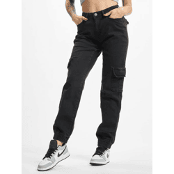 lässige Urban Classics Damen Jeans Stretch Reißverschluss Taschen Schwarz