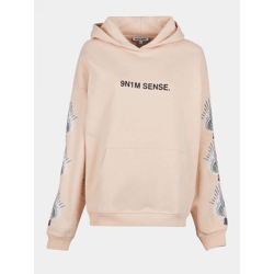 lässiger 9N1M SENSE Damen Hoodie Rippbündchen Kapuze mit Baumwolle Beige