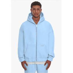lässiger Bazix Republiq Herren Hoodie Reißverschluss Rippbündchen mit Baumwolle Hell-Blau