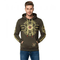 Lässiger Herren Kapuzen-Pullover Hoodie mit Logo-Print und Känguru-Tasche Sweatshirt 19127 Khaki