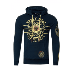 Lässiger Herren Kapuzen-Pullover Hoodie mit Logo-Print und Känguru-Tasche Sweatshirt 19127 Marine