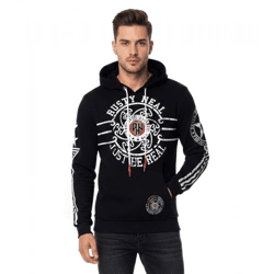 Lässiger Herren Kapuzen-Pullover Hoodie mit Logo-Print und Känguru-Tasche Sweatshirt 19127 Schwarz