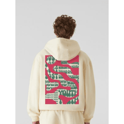 lässiger Lost Youth Herren Hoodie Rippbündchen Kapuze 330 g/m² mit Baumwolle Ecru-Weiß
