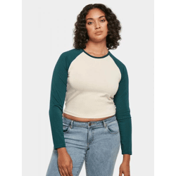 lässiges Urban Classics Damen Sweatshirt Stretch 180 g/m² mit Baumwolle Creme-Weiß/Petrol-Blau