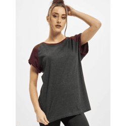 lässiges Urban Classics Damen T-Shirt 140 g/m² mit Baumwolle Grau/Rot