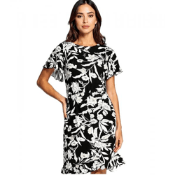 Laura Scott Damen Jersey-Kleid elegantes Sommer-Kleid A-Linie Midi-Kleid 75329162 Schwarz/Beige