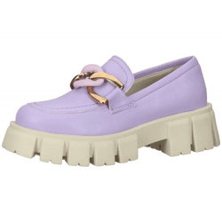 LAZAMANI Women's Genuine Leather Low-Top Shoes with Two-Tone Link Chain on the Instep, Platform Loafers 55.082 Violet