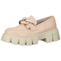 LAZAMANI Women's Genuine Leather Low-Top Shoes with Two-Tone Link Chain on the Instep, Platform Loafers 55.082 Pink