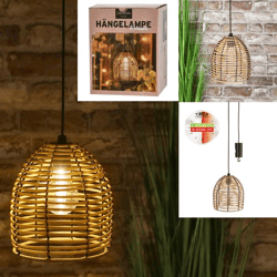 LED Hängeleuchte Rattan, Outdoor, ca.16cmD