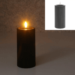 LED Kerze, Rille, schwarz, L, 7,5x15cmH