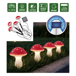 LED Solar Lichterkette Pilz, rot, 4er, ca. 250cmH 