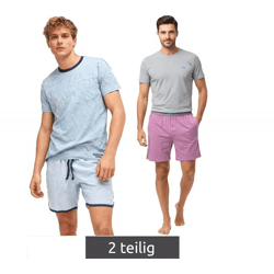 Lightweight SCOTCH & SODA Men's Pajamas: 2-Piece Shorty Set with Cotton Shorts in Light Blue or Gray/Light Burgundy