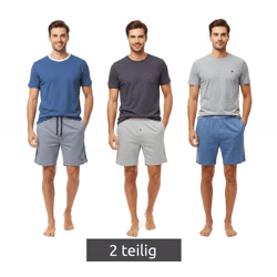 leichter SCOTCH & SODA Herren Pyjama 2-teiliges Shorty-Set mit Baumwolle kurzer Schlafanzug Grau/Navy, Blau oder Dunkelblau/Grau