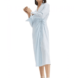 leichtes Damen Sommer-Kleid mit Kent-Kragen Wickel-Kleid Midi-Kleid 929374 Hellblau