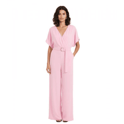 lockerer Damen Overall modischer Jumpsuit mit weitem Bein und Bindegürtel Silvester Einteiler 969950 Rosa