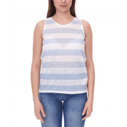 LTB Rezoco Damen Tank-Top durchscheinendes Sommer-Shirt mit Blockstreifen 24560534 Hellblau/Weiß