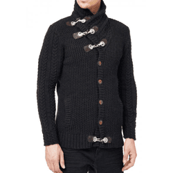 Markante Herren Grobstrick-Jacke mit Stehkragen und Knebelverschluss Cardigan 13418 Anthrazit