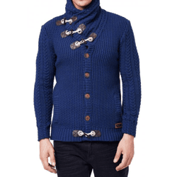 Markante Herren Grobstrick-Jacke mit Stehkragen und Knebelverschluss Cardigan 13418 Petrol