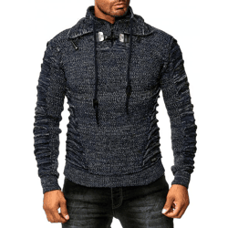 Markanter Herren Grobstrick-Pullover mit Stehkragen und Kragenverschluss Strick-Sweater mit Struktur und Raff-Optik 13320 Petrol