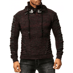 Markanter Herren Grobstrick-Pullover mit Stehkragen und Kragenverschluss Strick-Sweater mit Struktur und Raff-Optik 13320 Rot