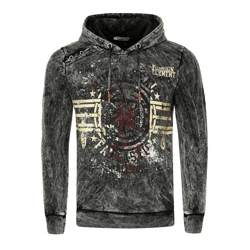 Markanter Herren Kapuzen-Pullover Oil-Washed Hoodie mit Vintage-Prints und Knopf-Detail Sweater 19130 Anthrazit