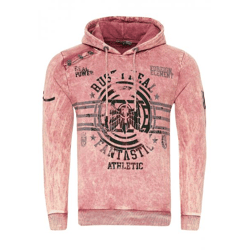 Markanter Herren Kapuzen-Pullover Oil-Washed Hoodie mit Vintage-Prints und Knopf-Detail Sweater 19130 Rosa