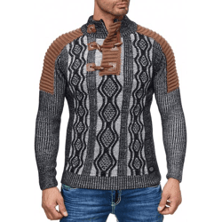 Markanter Herren Strick-Pullover mit Stehkragen und KnebelverschlussKontrast Strick-Sweater 13285 Schwarz/Weiß