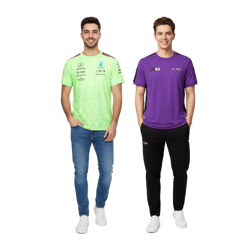 Mercedes-Benz AMG Petronas F1 Herren T-Shirt mit Sponsoren-Logos oder George Russell-Print Kurzarm-Shirt Neon-Grün oder Lila