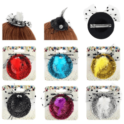 Mini Hat, Glitter with Feather, approx. 7 cm, 6/set