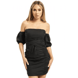 Missguided Pleated Dress in Black Cotton Poplin