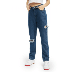 Missguided Petite Gerade geschnittene Jeans mit Schlitz am Oberschenkel und Knie, blau