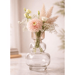 Modern glass vase with a curved design; home decor; decorative vase 905585; clear