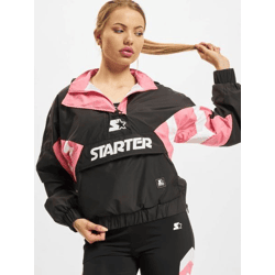 moderne Starter Damen Jacke Reißverschluss Rippbündchen 95 g/m² Schwarz/Weiß/Rosa