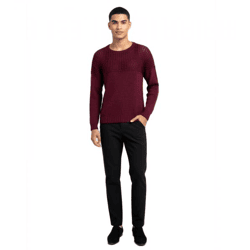 Moderner bequemer Herren-Feinstrick-Sweater mit strukturierter Brustpartie und stilvollem Look 6250 Weinrot